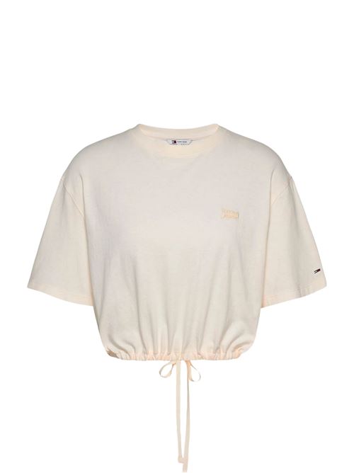 T-shirt crop bianco sporco in cotone Tommy Jeans | DW0DW20324YBH